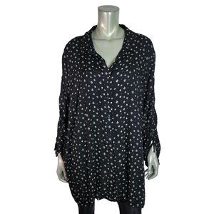 Woman Within Top Plus‎ Size 26/28 Ruched Sleeve Side Slits Lightweight Black